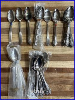 Huge NOS MCM Oneida Spoon Lot Approx 183 Stainless Steel Spoons Various Designs