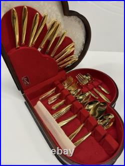 Imperial 23 KT Electroplated Gold Flatware Oneida Stainless Rare heart Shaped