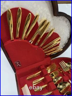 Imperial 23 KT Electroplated Gold Flatware Oneida Stainless Rare heart Shaped
