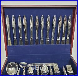 Lasting Rose Stainless by Oneida Silver 12 pc service Hostess pcs chest 91 total