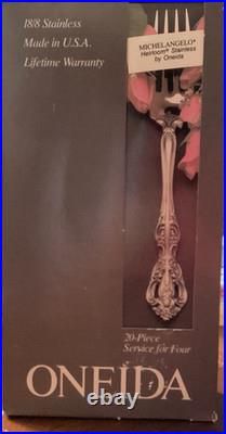 MICHELANGELO 20 Pc 4 Place Settings Oneida Stainless Flatware Cube USA Unused