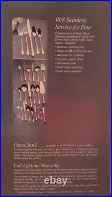 MICHELANGELO 20 Pc 4 Place Settings Oneida Stainless Flatware Cube USA Unused