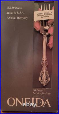 MICHELANGELO 20 Pc 4 Place Settings Oneida Stainless Flatware Cube USA Unused MICHELANGELO 20 Pc 4 Place Settings Oneida Stainless Flatware Cube USA Unused