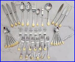 MINT! 36 Pc Oneida Achievement VENETIAN GOLD 18/8 Stainless Flatware SetKOREA