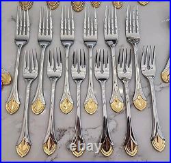 MINT! 36 Pc Oneida Achievement VENETIAN GOLD 18/8 Stainless Flatware SetKOREA