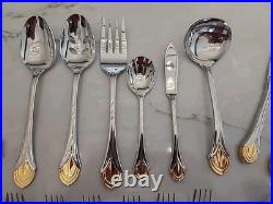 MINT! 36 Pc Oneida Achievement VENETIAN GOLD 18/8 Stainless Flatware SetKOREA
