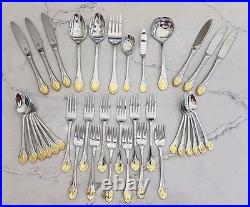 MINT! 36 Pc Oneida Achievement VENETIAN GOLD 18/8 Stainless Flatware SetKOREA