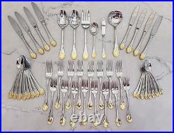 MINT! 46 Pc Oneida Achievement VENETIAN GOLD 18/8 Stainless Flatware SetKOREA