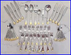 MINT! 46 Pc Oneida Achievement VENETIAN GOLD 18/8 Stainless Flatware SetKOREA