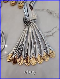 MINT! 46 Pc Oneida Achievement VENETIAN GOLD 18/8 Stainless Flatware SetKOREA