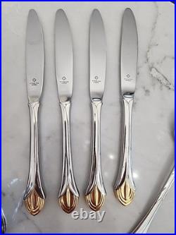 MINT! 46 Pc Oneida Achievement VENETIAN GOLD 18/8 Stainless Flatware SetKOREA