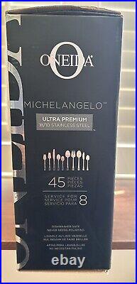 Michelangelo 45 piece Set Service for of 8 Oneida Stainless 18/10 Flatware NEW