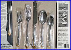 NEW in Box Oneida Golden Damask Rose Stainless Flatware Place Setting