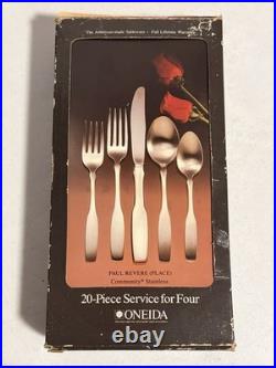 NOS Oneida Community PAUL REVERE 20 Pc Stainless Flatware Spoon Fork Knife