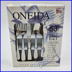 NOS Oneida Flight 18/8 Stainless Steel Flatware 53-Piece Service for 8 USA Made