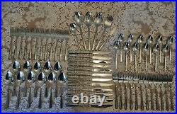 New 66 pc Set CHERIE Oneida Deluxe Stainless Flatware 12 Place Settings Vintage