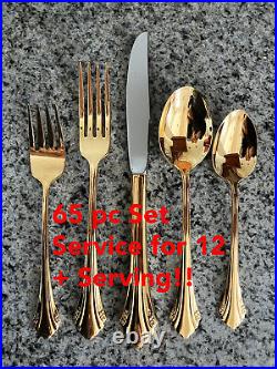 ONEIDA Community Golden Enchantment Heirloom Cube Stainless Set Service for 12