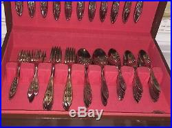 ONEIDA Community MY ROSE 83 Piece Stainless Steel Flatware With Wood Case