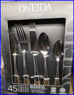 ONEIDA Countess 45pc Stainless Flatware Set Glossy Dishwasher Safe Svc 8