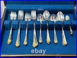 ONEIDA Cube Stainless Flatware GOLDEN DAMASK ROSE 55 Pieces Service For 8 + Case