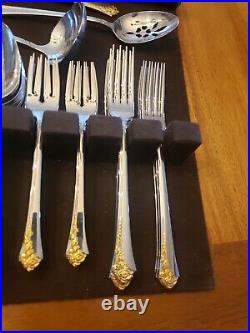 ONEIDA Cube Stainless Flatware GOLDEN DAMASK ROSE 60 Pieces Service 10 + Serving