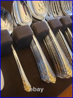 ONEIDA Cube Stainless Flatware GOLDEN DAMASK ROSE 60 Pieces Service 10 + Serving