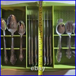 ONEIDA Galveston Profile Stainless 64 Piece 8 Serving Flatware Set + Holder