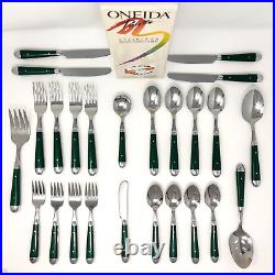 ONEIDA Palette HUNTER GREEN Stainless Flatware 25 Piece Service for 4 + Serving