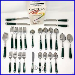 ONEIDA Palette HUNTER GREEN Stainless Flatware 25 Piece Service for 4 + Serving