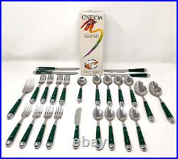 ONEIDA Palette HUNTER GREEN Stainless Flatware 25 Piece Service for 4 + Serving