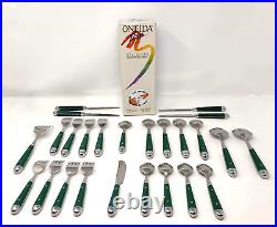 ONEIDA Palette HUNTER GREEN Stainless Flatware 25 Piece Service for 4 + Serving