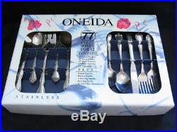 ONEIDA STAINLESS TRUE ROSE FLATWARE COLLECTION IN BOX 77 pieces