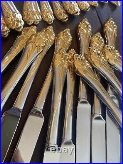 Oneida 72 Pcs. Golden Amaryllis Gold/Silver Stainless USA Flatware 12 Settings