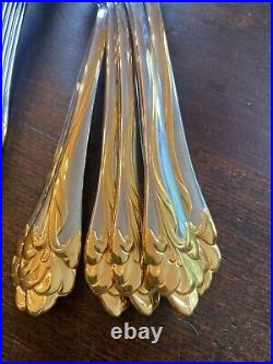 Oneida 72 Pcs. Golden Amaryllis Gold/Silver Stainless USA Flatware 12 Settings