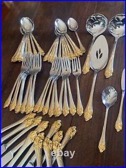 Oneida 72 Pcs. Golden Amaryllis Gold/Silver Stainless USA Flatware 12 Settings