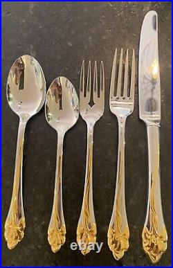 Oneida 72 Pcs. Golden Amaryllis Gold/Silver Stainless USA Flatware 12 Settings