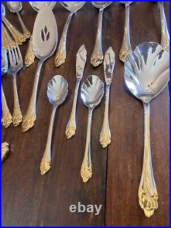 Oneida 72 Pcs. Golden Amaryllis Gold/Silver Stainless USA Flatware 12 Settings