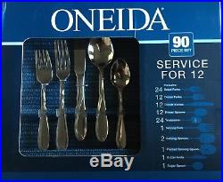 Oneida 90 Piece 18/10 Stainless Fine Flatware Set, Service for 12