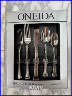 Oneida Apollonia 50-Piece Flatware Set Service for 8 Stainless Steel + Serving