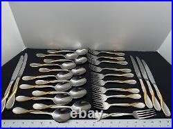 Oneida Aquarius Silver & Gold-Accent Flatware Set 27-Piece Stainless Steel Dinne