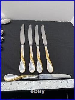 Oneida Aquarius Silver & Gold-Accent Flatware Set 27-Piece Stainless Steel Dinne