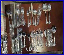 Oneida Bancroft 18/8 Stainless Flatware 5 place settings, plus extras