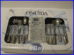 Oneida CLASSIC SHELL 66 piece USA serve 12 in Box + CUBE Serve Set NEW OLD STOCK