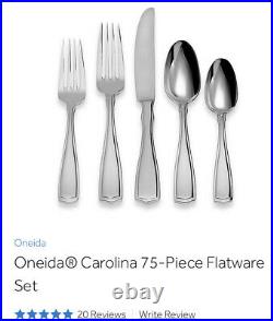 Oneida Carolina 75 Piece 18/10 Stainless Fine Heavyweigh Flatware Set Service 12