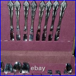 Oneida Community 81pc Stainless Flatware Set, Service for 8, Floral Wood Case