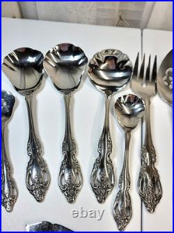 Oneida Community BRAHMS 87 Pieces SS Flatware & Serving Set withWood Case READ