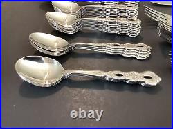 Oneida Community Fantasy Burnished Pierced Stainless Silverware 56 Piece Set