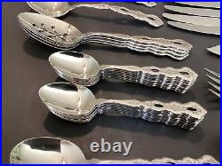 Oneida Community Fantasy Burnished Pierced Stainless Silverware 56 Piece Set