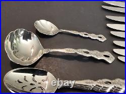 Oneida Community Fantasy Burnished Pierced Stainless Silverware 56 Piece Set