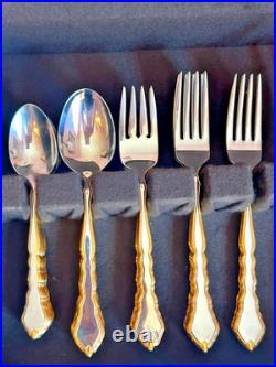 Oneida Community Flatware Golden Royal Chippendale 47 Piece Set Vintage